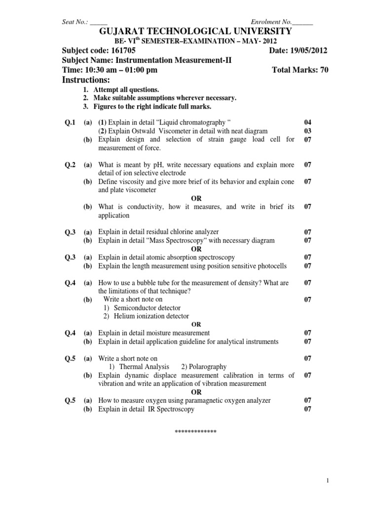 Instrumentation Measurement Exam Paper | PDF | Technology & Engineering