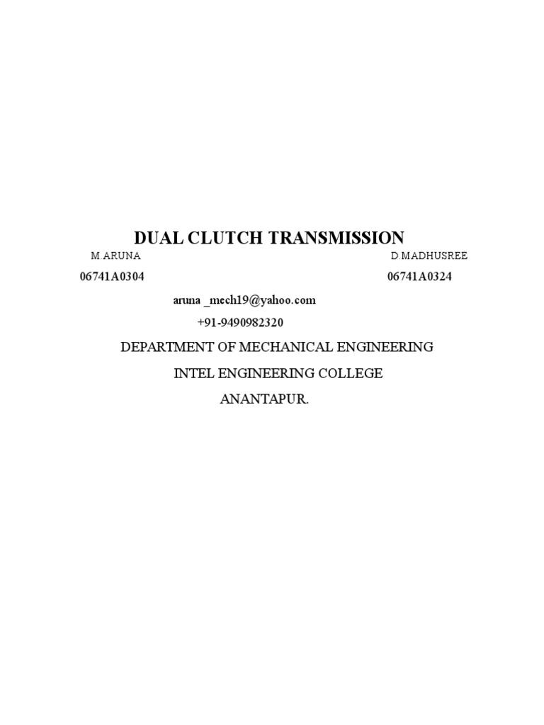 Dual Clutch Transmission | PDF | Transmission (Mechanics) | Manual