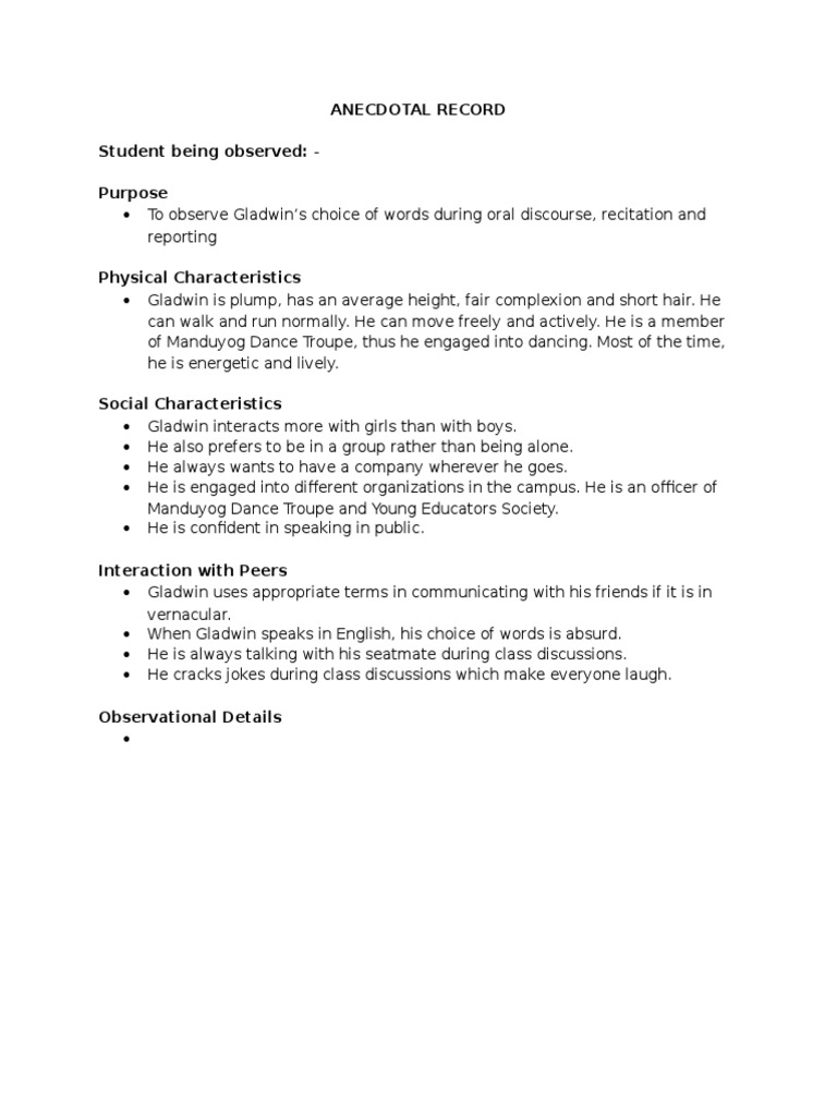 Anecdotal record pdf