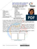 Constancia de Inscripción: Universidad Nacional Del Altiplano Comisión Central de Admisión