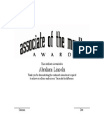 Abraham Lincoln: This Certificate Is Awarded To