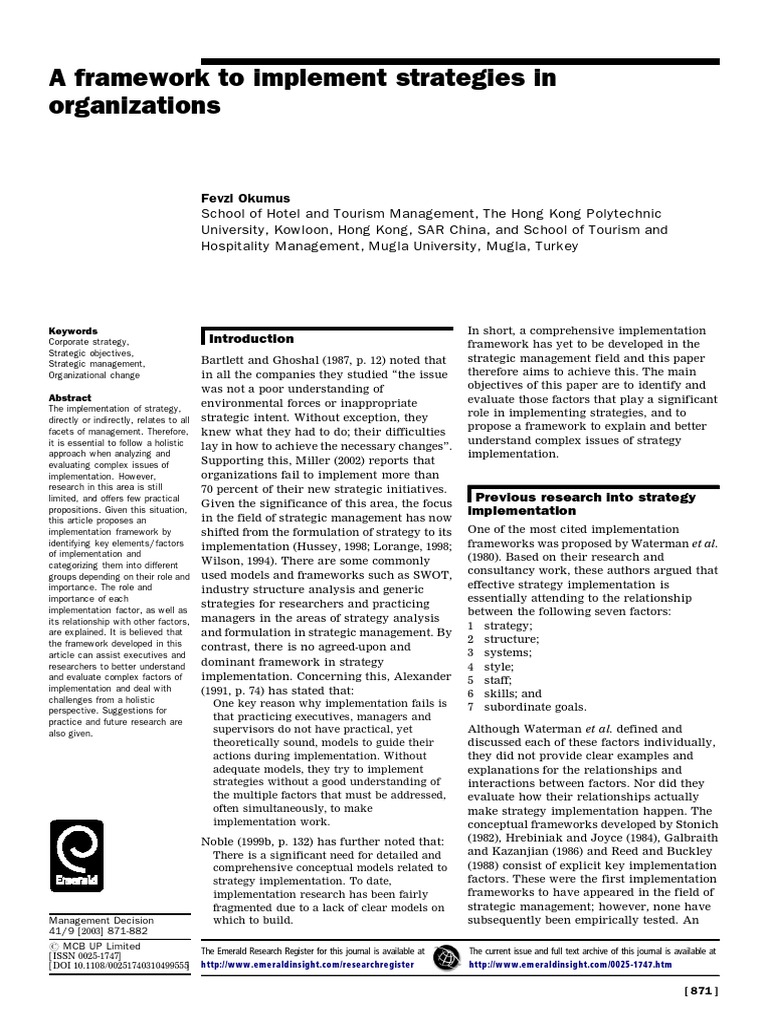 Framework for Effective Strategy Implementation | PDF | Strategic ...