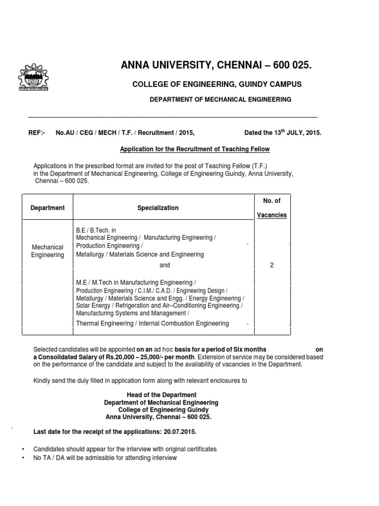 Anna University, Chennai - 600 025.: College of Engineering 