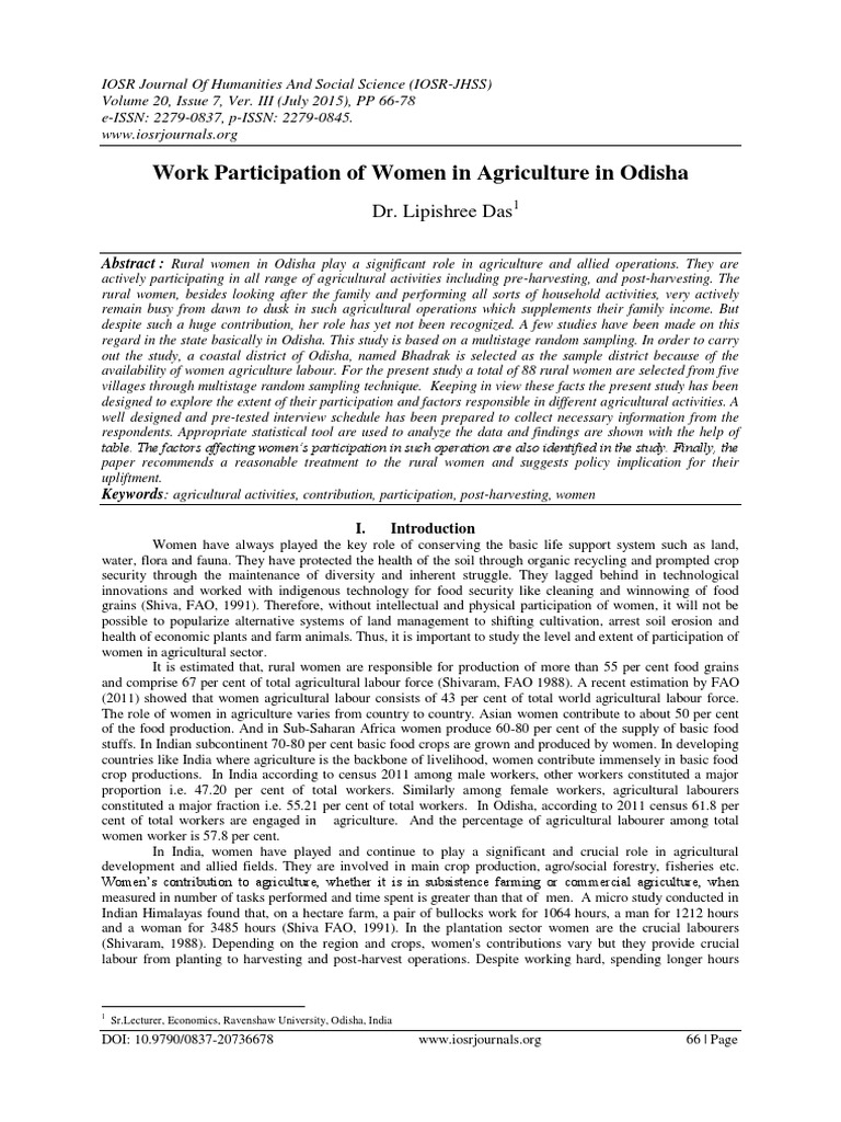 Women's Role in Odisha Agriculture | PDF | Workforce | Regression Analysis