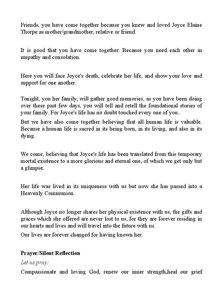 Joyce's Funeral Homily | Download Free PDF | Grief | Funeral