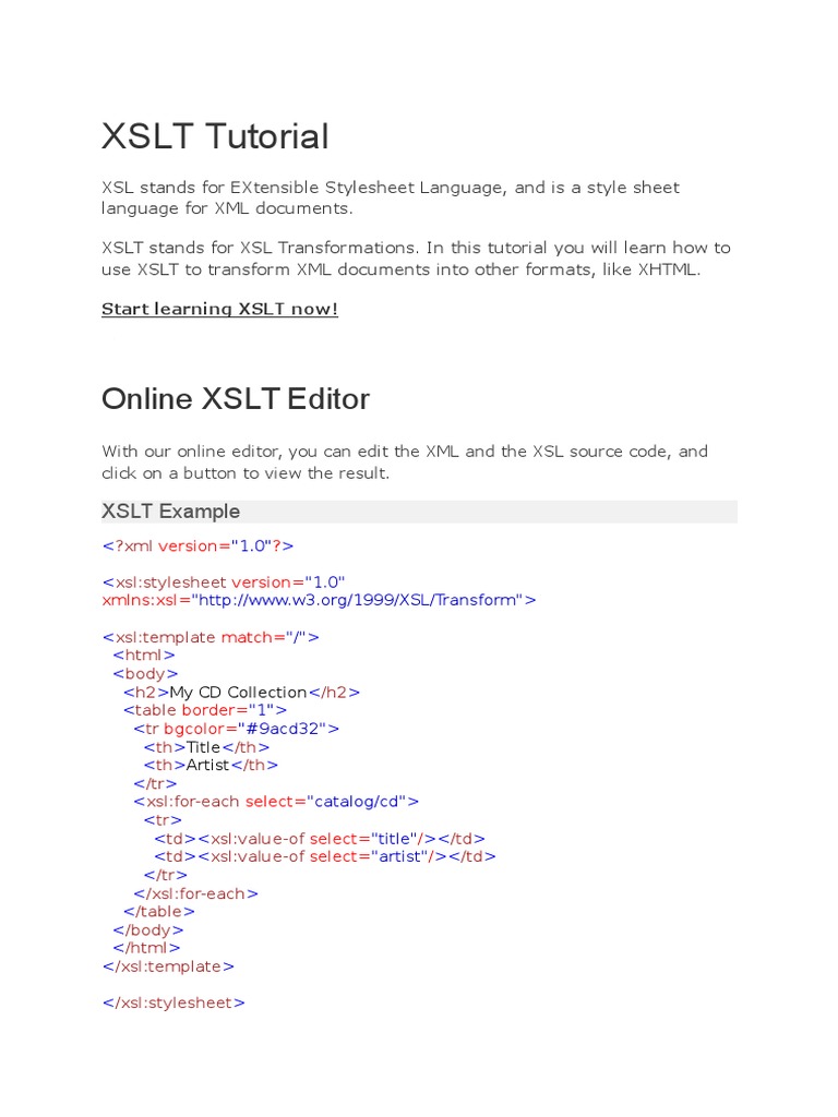 Xslt Cheat Sheet