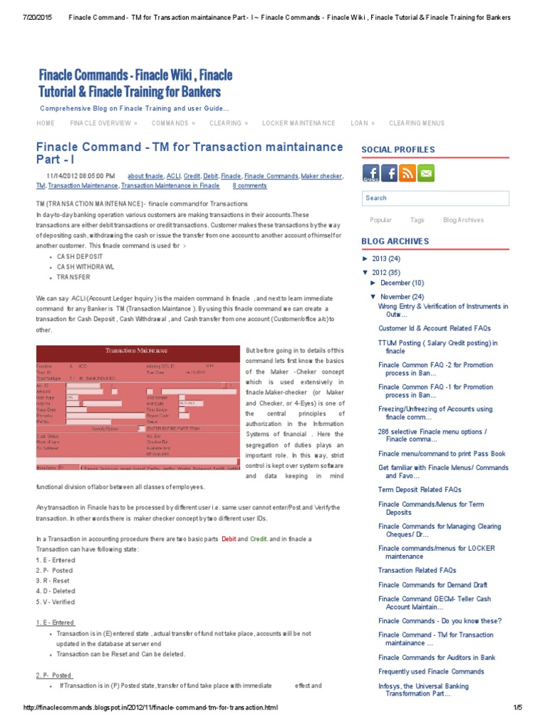 Finacle TM Command for Transactions | PDF | Debits And Credits ...
