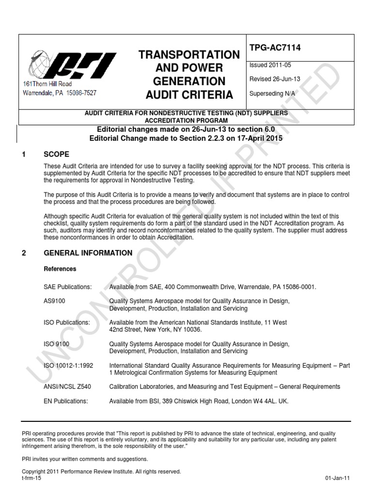 TPG-AC7114 - Audit Criteria For Nondestructive Testing (NDT) Suppliers ...