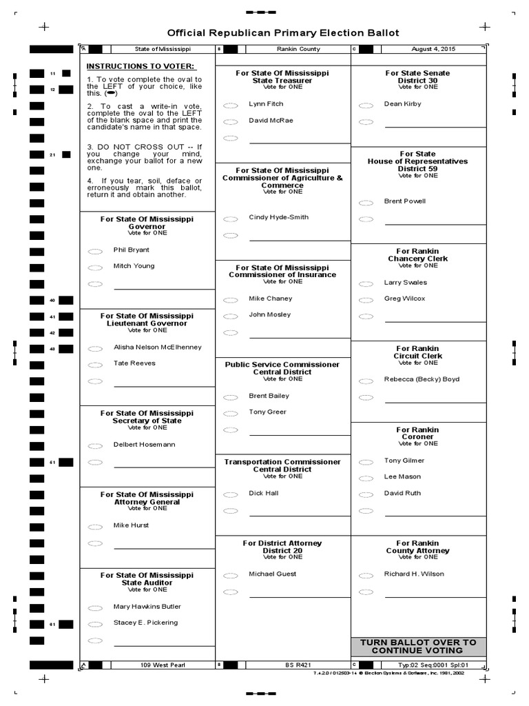 Sample Ballot Mississippi Voting Free 30day Trial Scribd