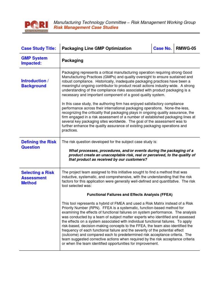 Packaging Line Risk Assessment Study | PDF | Risk | Risk Management