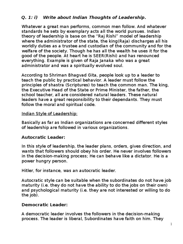 Indian Leadership Models and Styles | PDF | Classical Conditioning ...