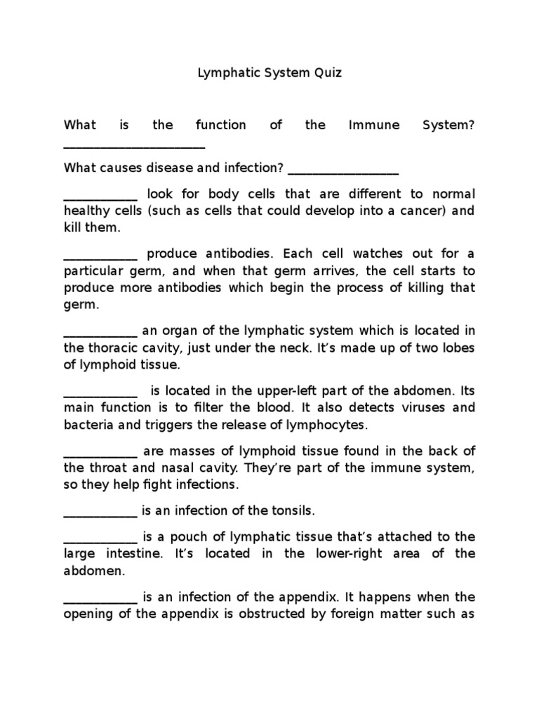 Lymphatic System Quiz PDF