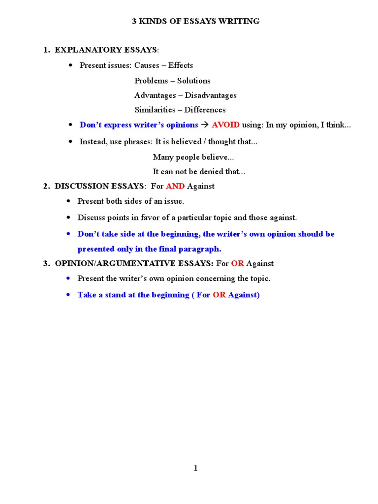 Different types of essays worksheets pdf image