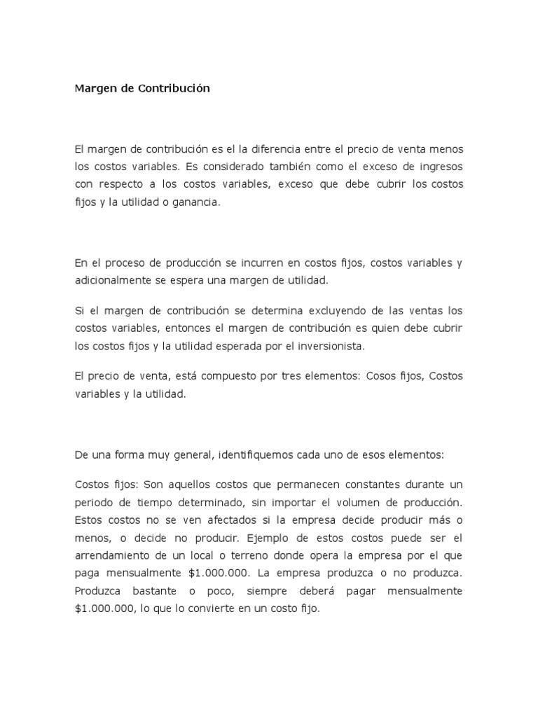 Margen de Contribución Costo Beneficio (economía)