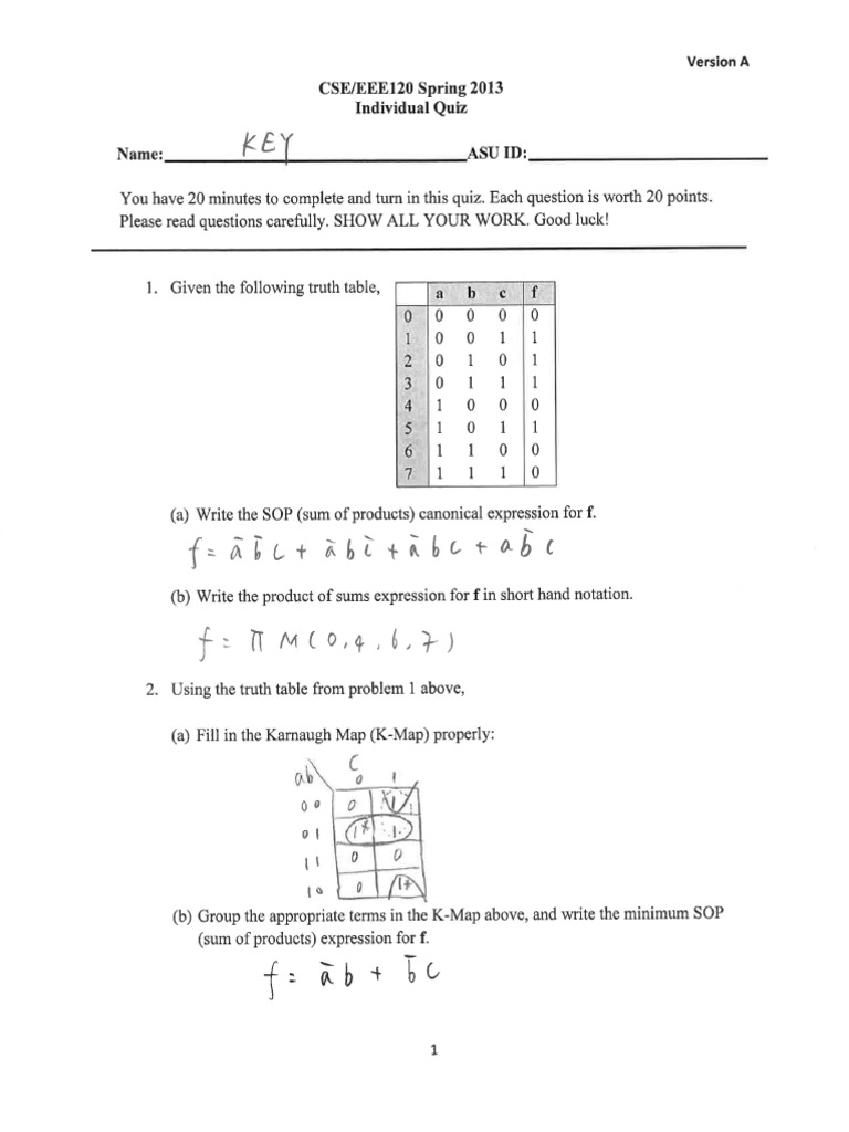 EEE 120 Quiz1 Solution | PDF