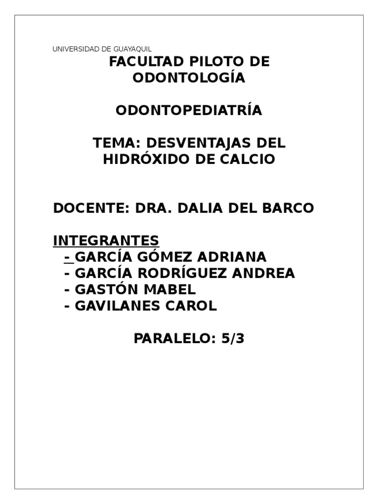 Desventajas Del Hidroxido De Calcio Nuevo Diente Humano Calcio