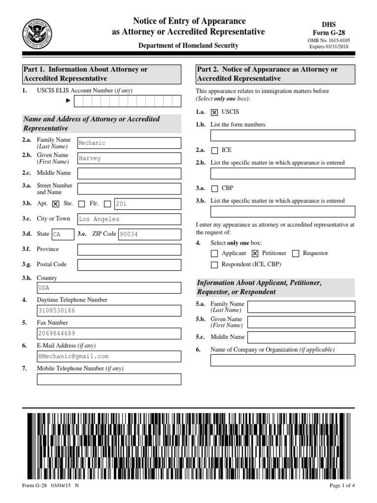 G 28 Unlocked United States Citizenship And Immigration Services Justice