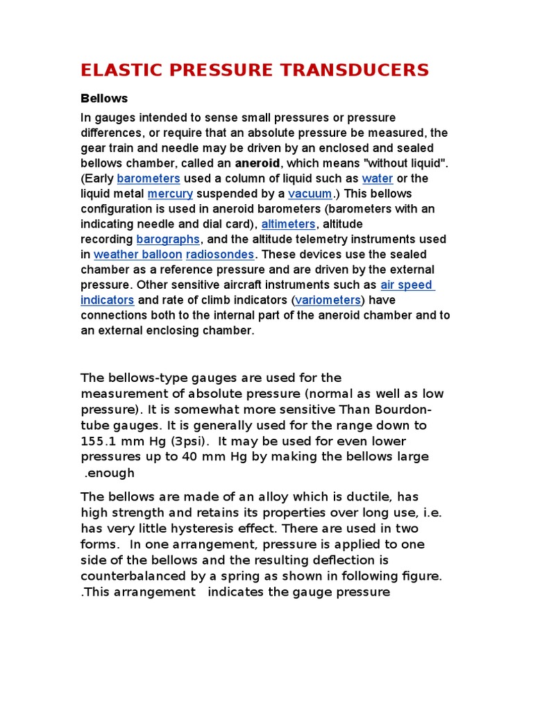 Elastic Pressure Measurement with Bellows | PDF | Pressure Measurement ...