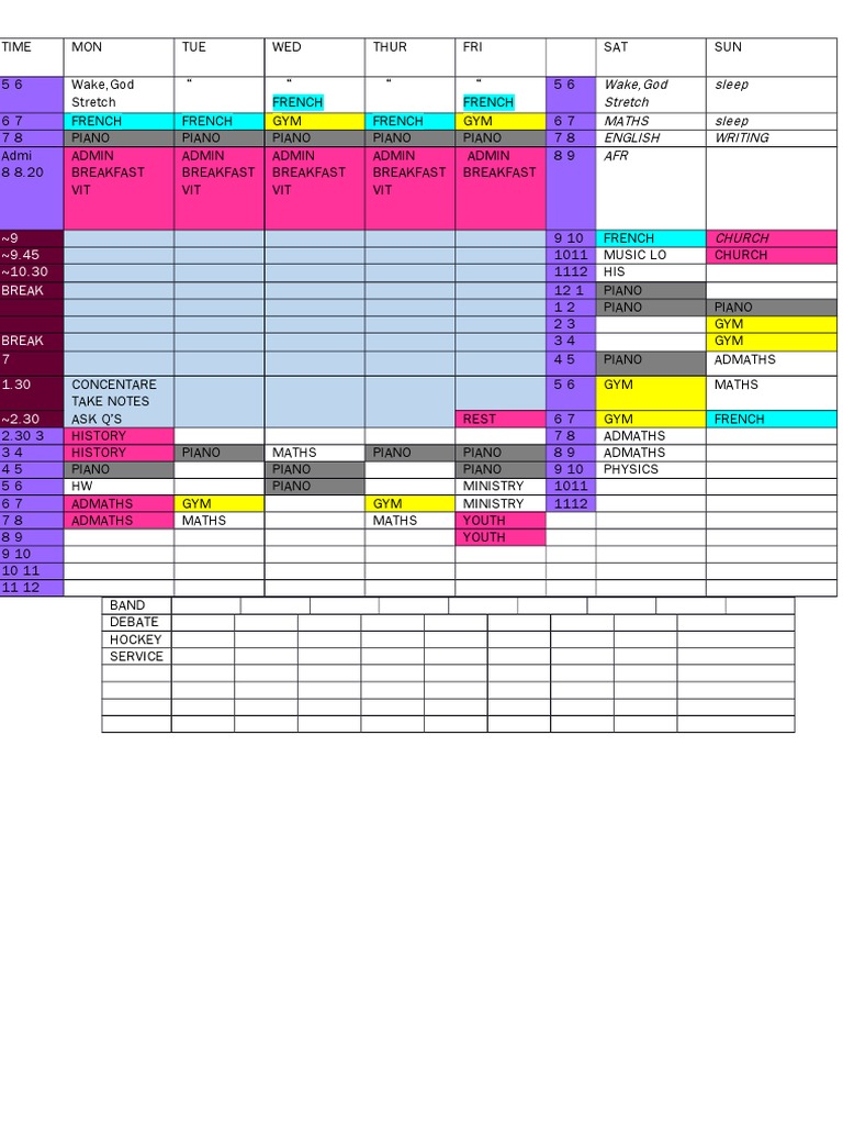 Weekly Schedule Overview | PDF | Sports & Recreation | Foreign Language ...