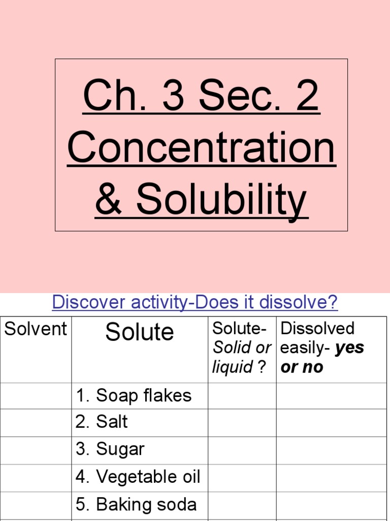 7thgrade CH 3sec 2concentrationsolubility 100526095849 Phpapp02 | PDF