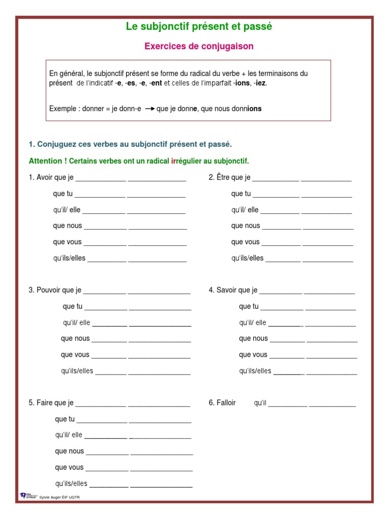 Le Subjonctif Présent Exercices Corrigés 4ème Pdf Le Subjonctif Exercices Et Corrigé | PDF | Morphologie linguistique |  Sémantique