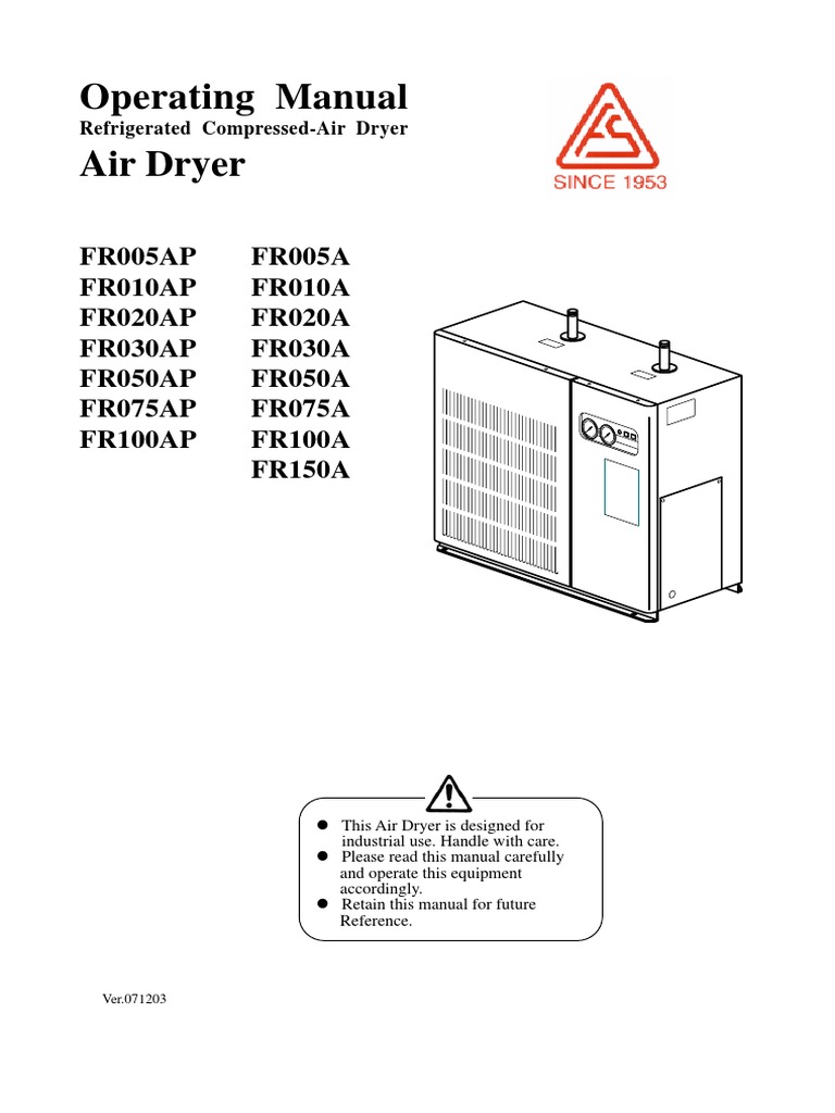 Refrigerated Air Dryer Operating Manual | PDF | Clothes Dryer | Switch