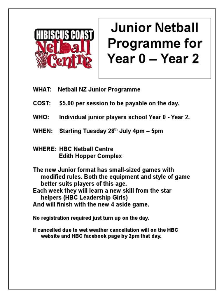 Junior Netball Program for Year 0-2 | PDF