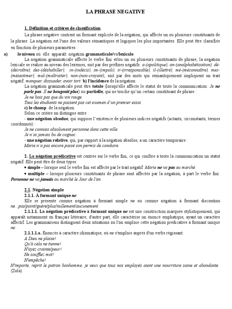 La Phrase Negative Sentence Linguistics Verb