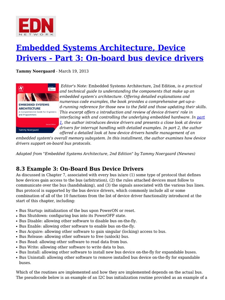 Embedded Systems Architecture Device Drivers - Part 3 On Board Bus ...