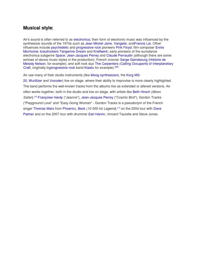 Air: Influences and Live Performance Style | PDF