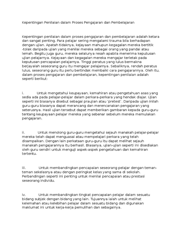 Kepentingan Penilaian Dalam Proses Pengajaran Dan Pembelajaran Pdf