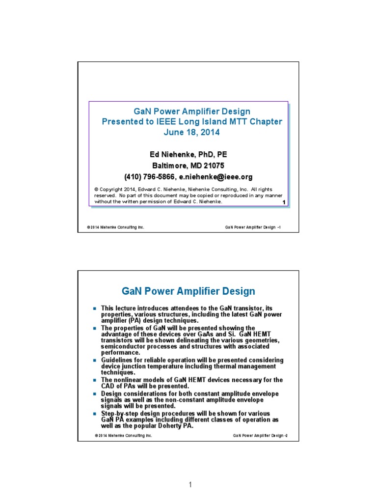 Gan Power Amplifier Design | PDF | Amplifier | Gallium Arsenide