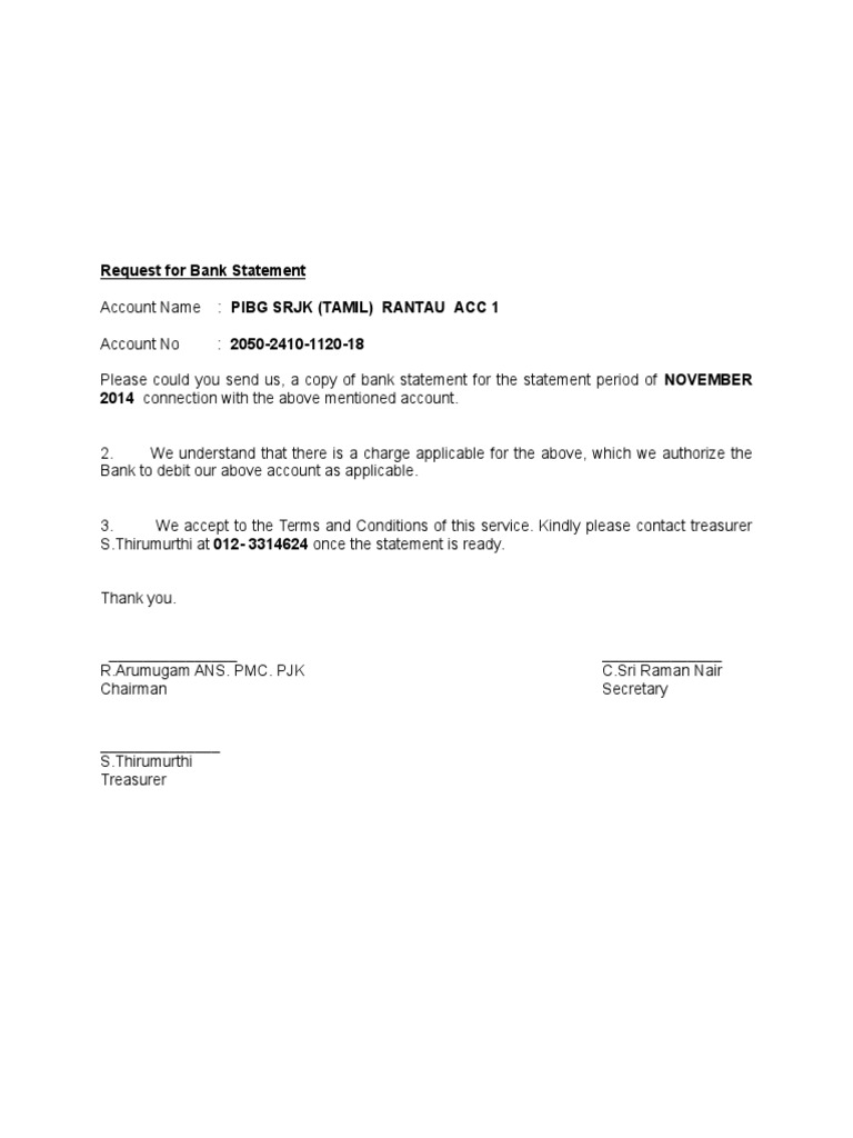 Bank Statement Request Letter Format | PDF | Finance & Money Management