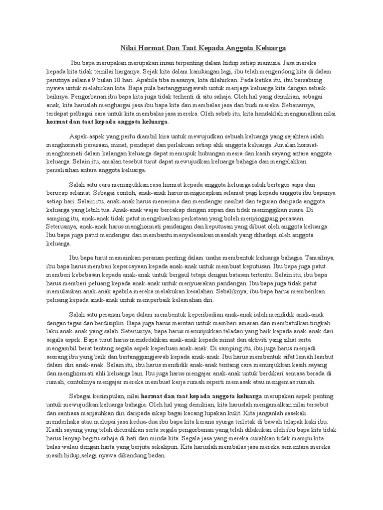 Nilai Hormat Dan Taat Kepada Anggota Keluarga Pdf
