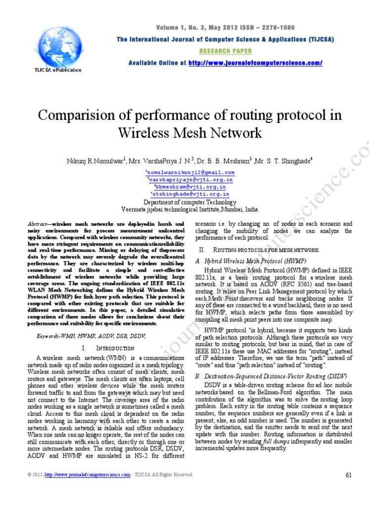 Comparision of Performance of Routing Protocol in Wireless Mesh Network ...