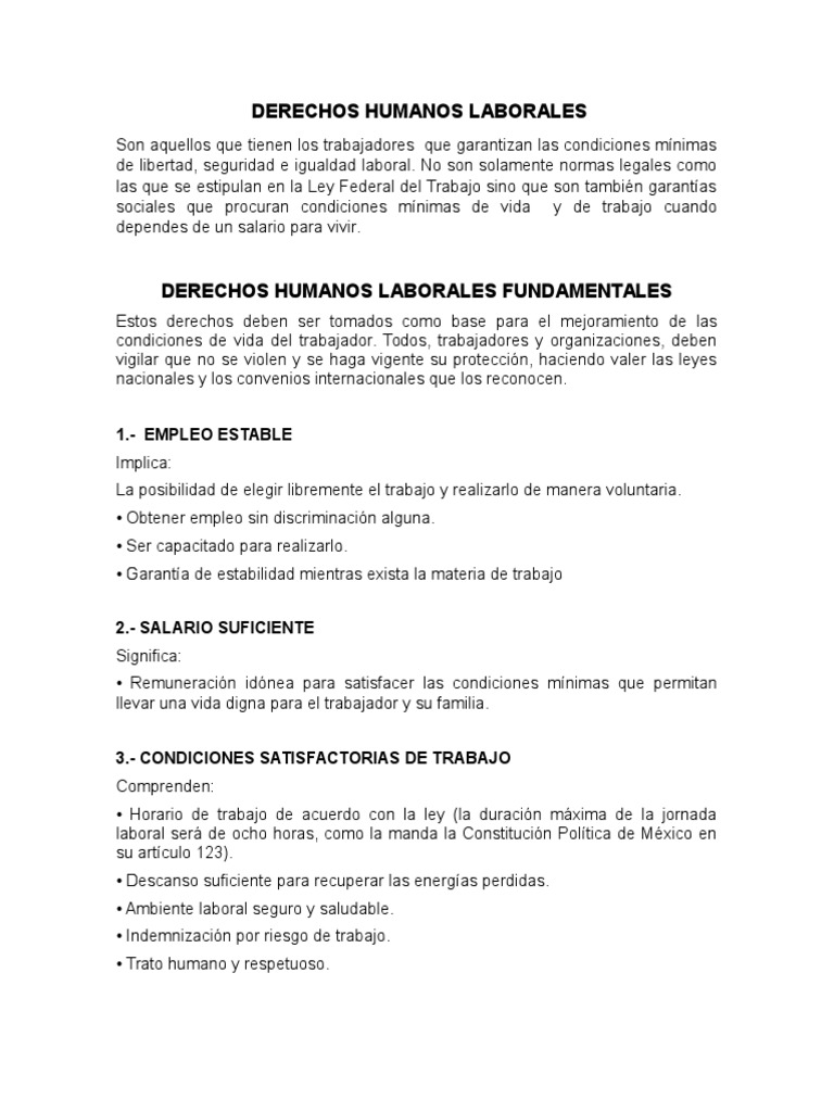 Derechos Laborales Fundamentales | PDF | Derecho laboral | Salario
