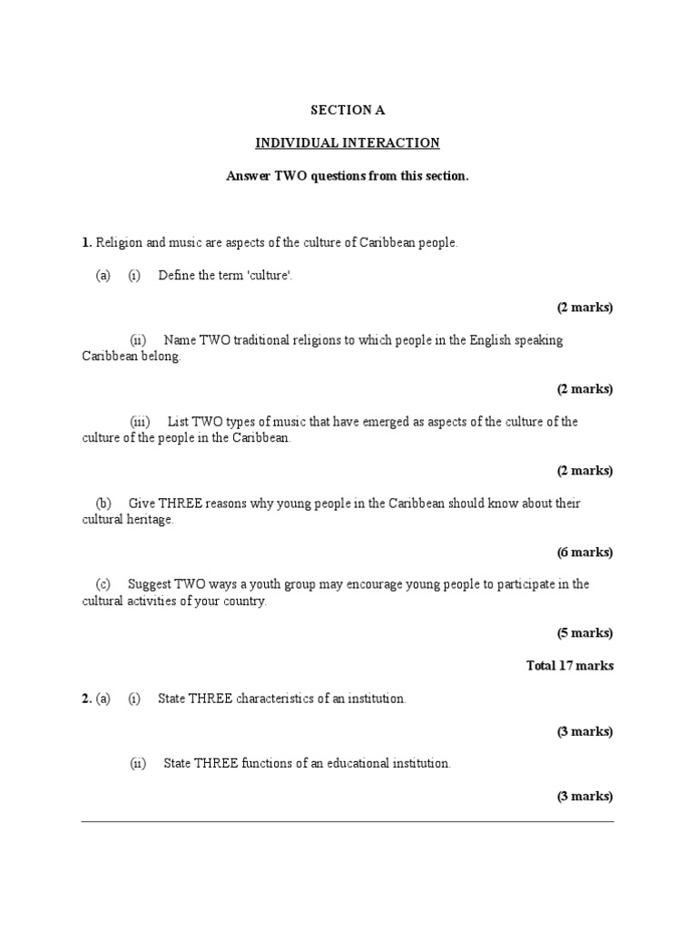 past paper csec paper | Tourism | Cooperative | Free 30 ...