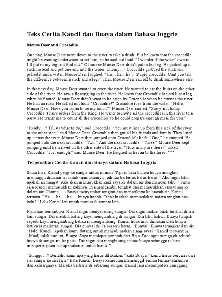 Teks Cerita Kancil Dan Buaya Dalam Bahasa Inggris