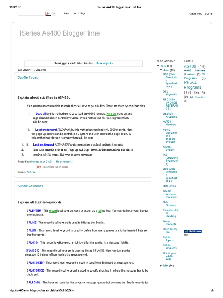 Subfiles in As/400 For Programmers | PDF | Ibm System I | Search Engine ...