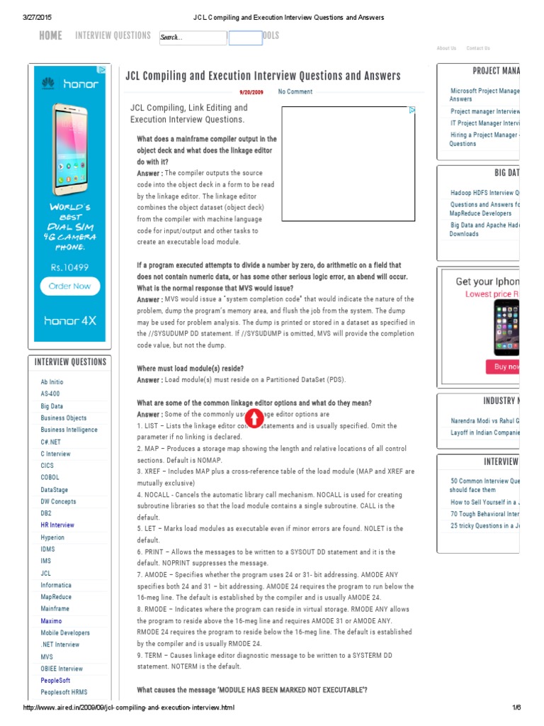 JCL Compiling and Execution Interview Questions and Answers Download