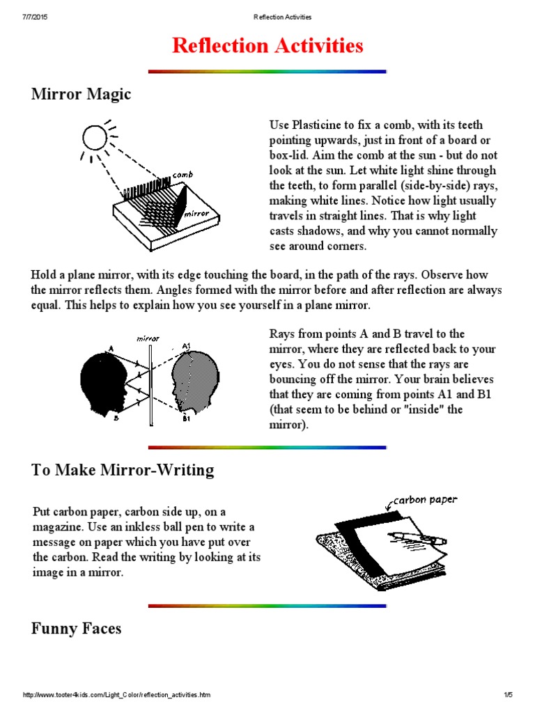 Reflection Activities | PDF | Mirror | Reflection (Physics)