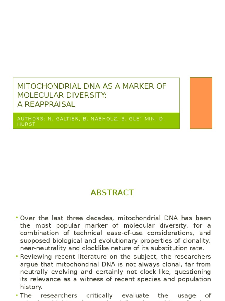 Mitochondrial DNA As A Marker of Molecular Diversity | PDF ...