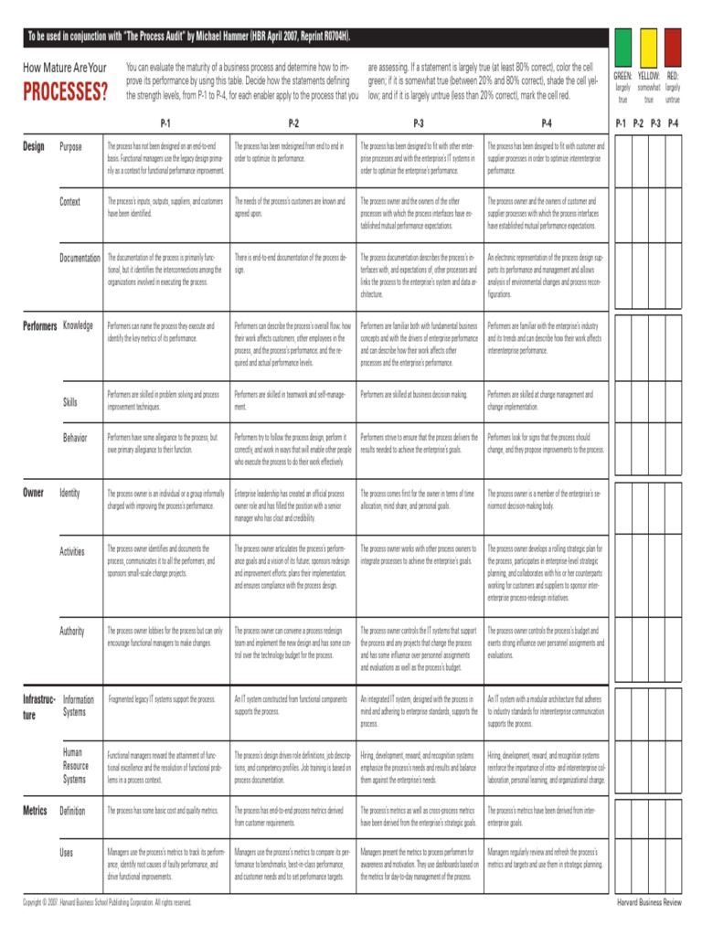 Hammer Assessing Worksheet | Business Process | Goal