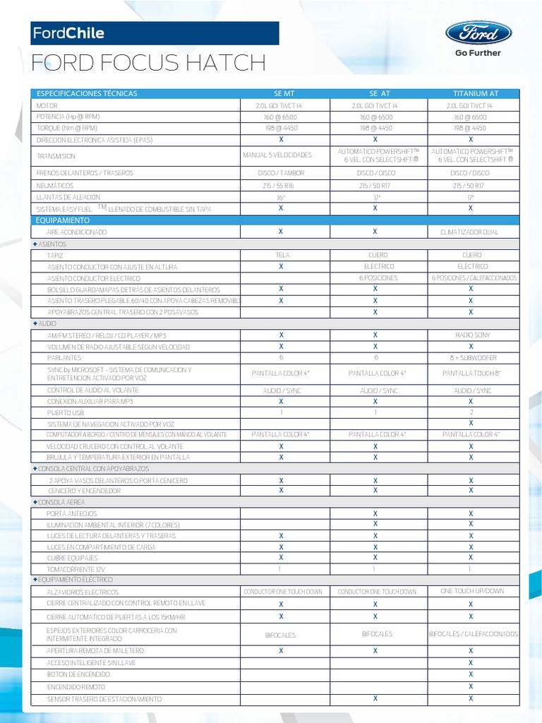 Ficha Técnica Ford Focus 2015 PDF Sedanes Airbag