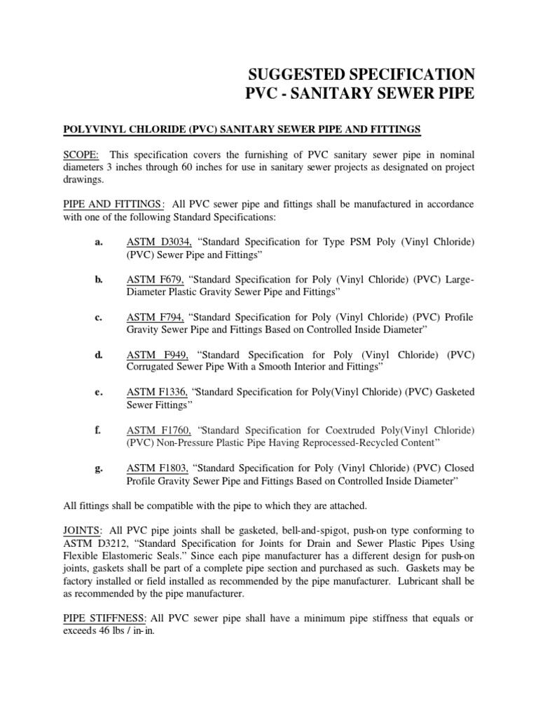 Sample Sanitary Spec PDF Polyvinyl Chloride Pipe (Fluid Conveyance)