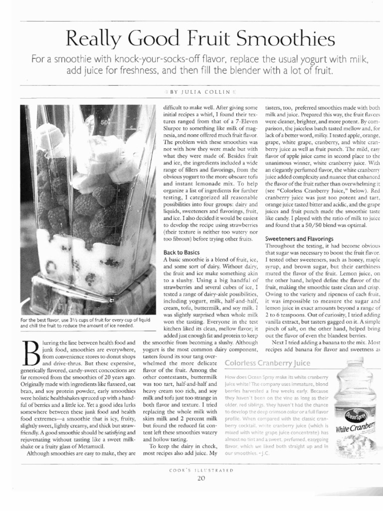 Cook's Illustrated Smoothies PDF Juice Diet & Nutrition