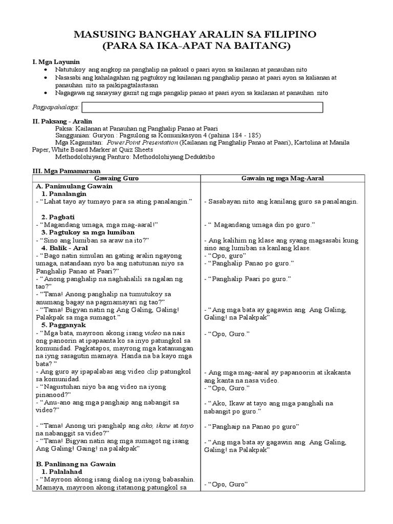 Filipino Detailed Lesson Plan