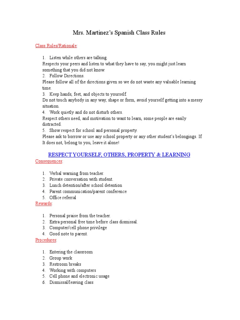 Classroom Rules and Consequences PDF