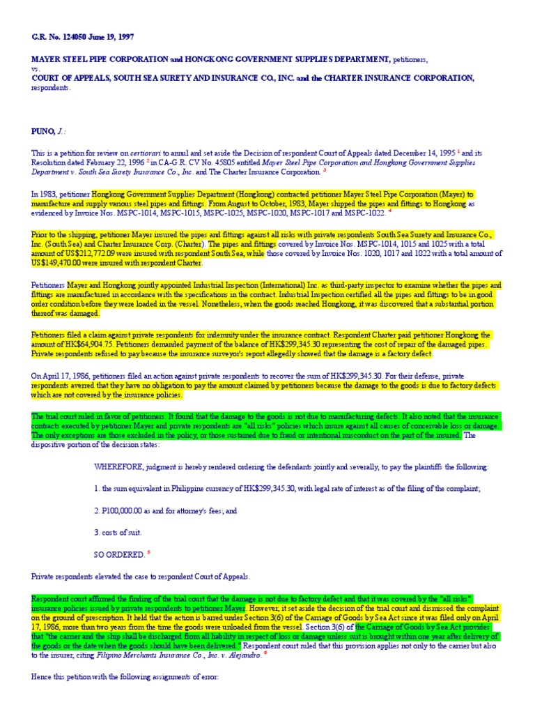 Department v. South Sea Surety Insurance Co., Inc. and The Charter Insurance Corporation PDF