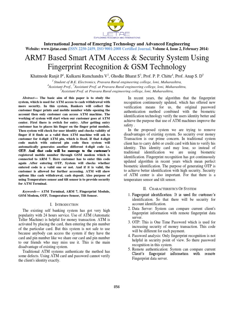 Smart ATM Security with Fingerprint & GSM | PDF | Personal ...
